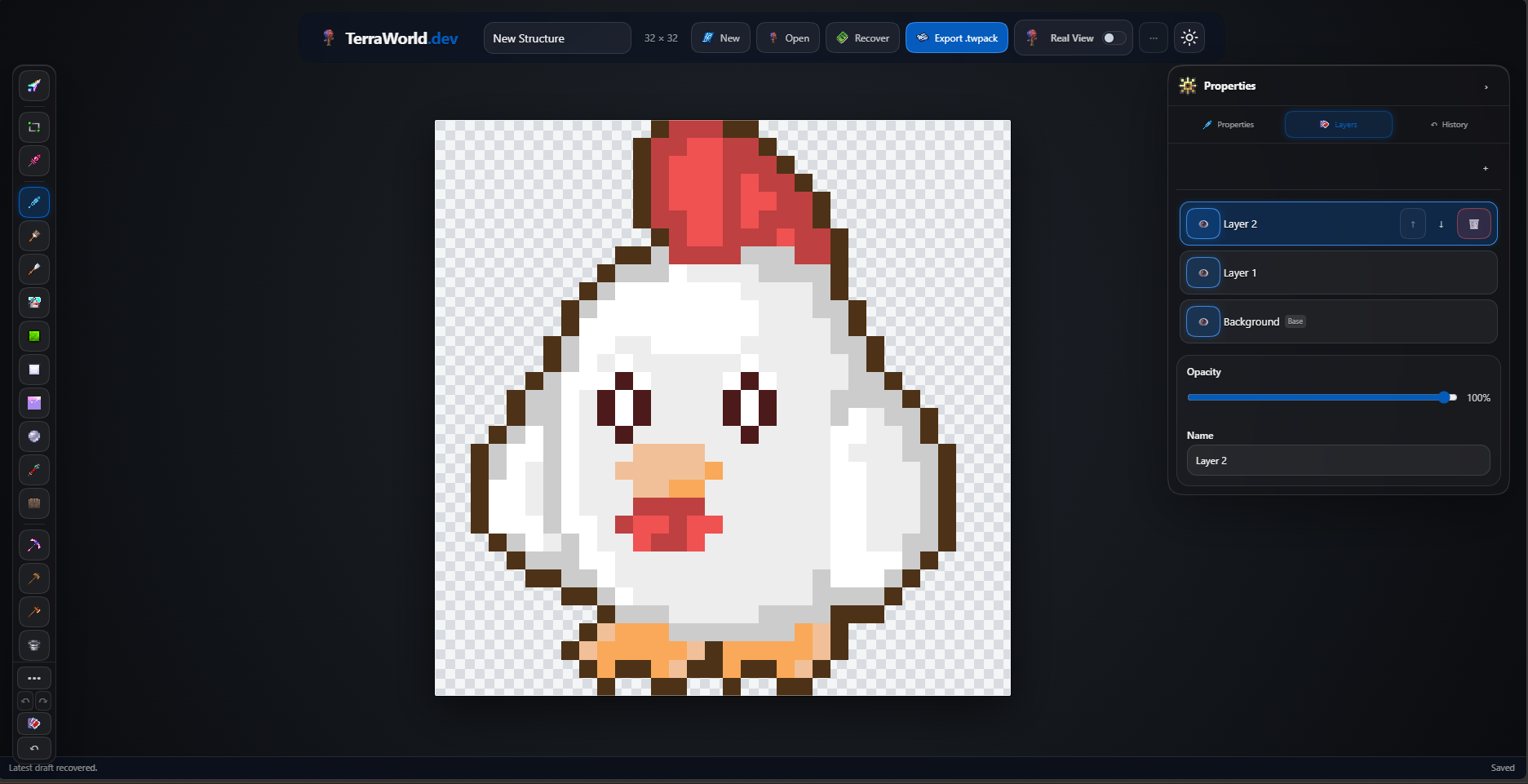 Pixel art being designed in Structure Studio