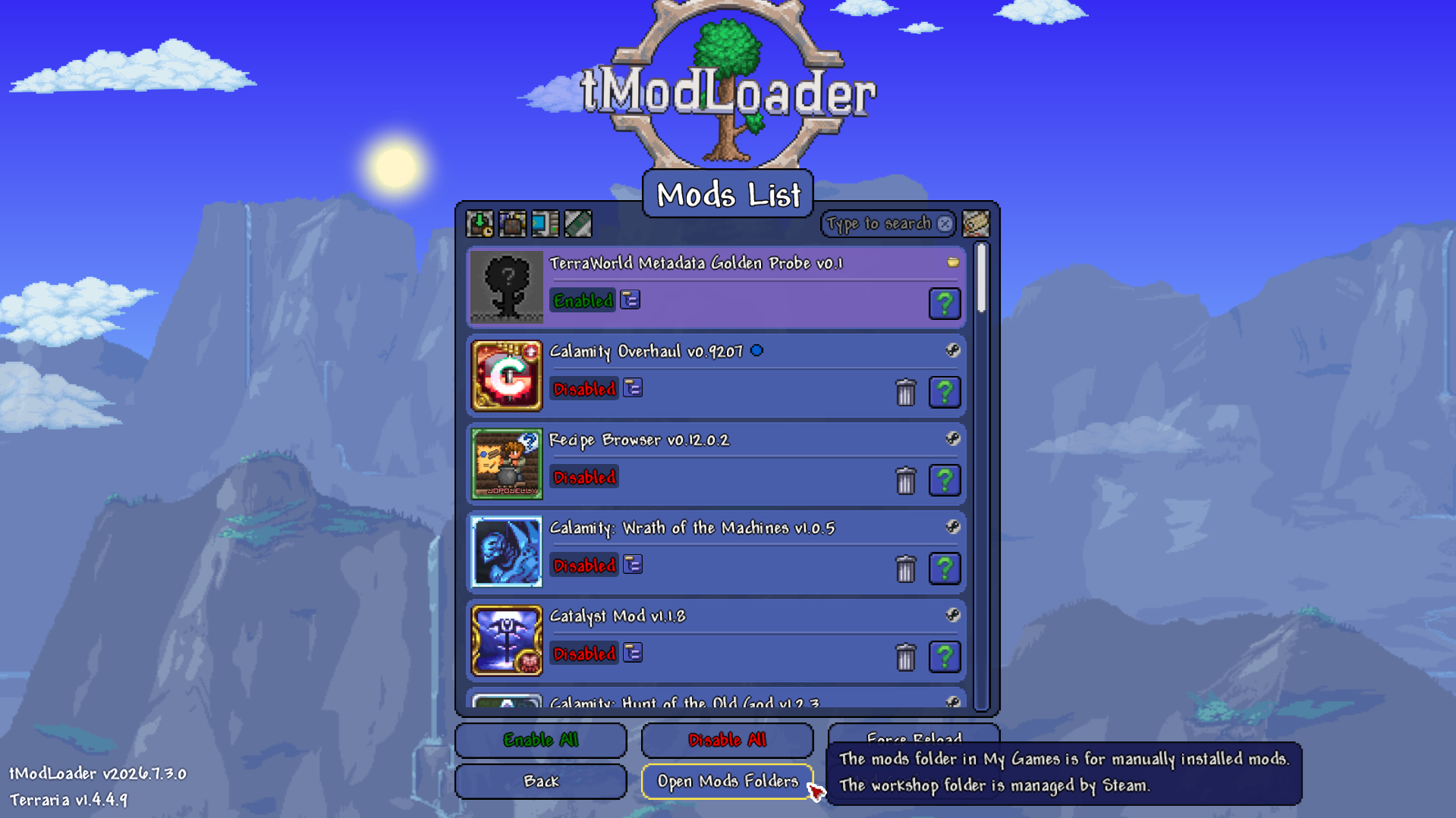 Open Mods Folders button in the tModLoader mod list