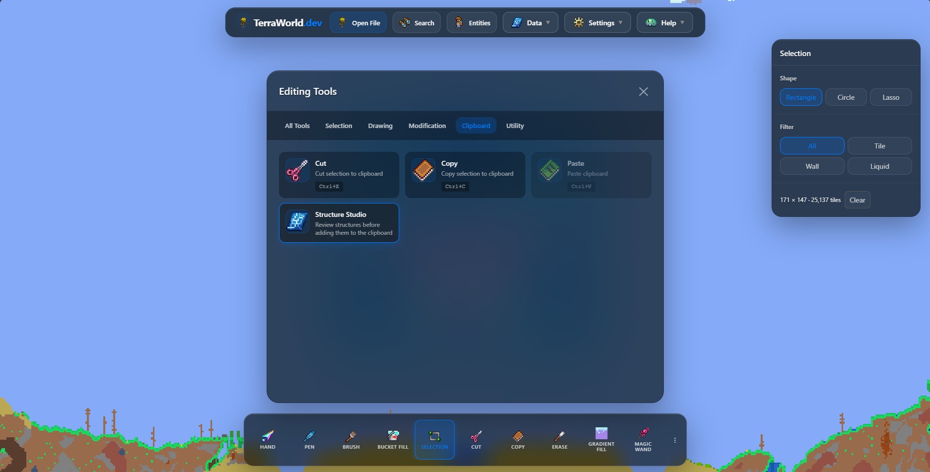 Structure Studio trong nhóm Clipboard của hộp thoại Editing Tools
