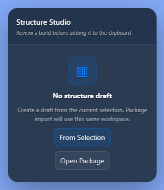 Structure Studio chưa có bản nháp với nút From Selection và Open Package