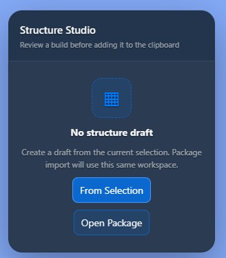 Nút Open Package trong không gian Structure Studio đang trống